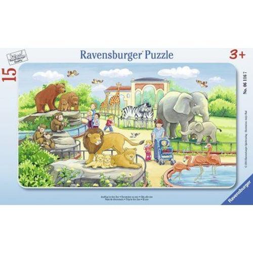 Puzzle Enfant Avec Cadre 15 Pieces - Visite Du Zoo Avec Animaux Sauvages - Raven