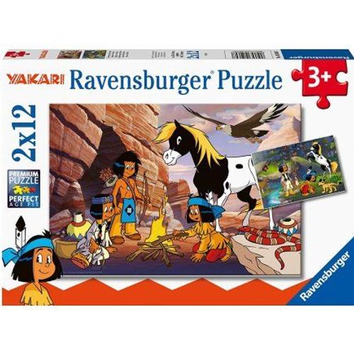Coffret De 2 Puzzles Enfant Indien Yakari 12 Pieces : Yakari Avec Petit Tonnerre Arc En Ciel Dans La Montagne Et A La Foret - Ravensburger Collection Dessin Anime