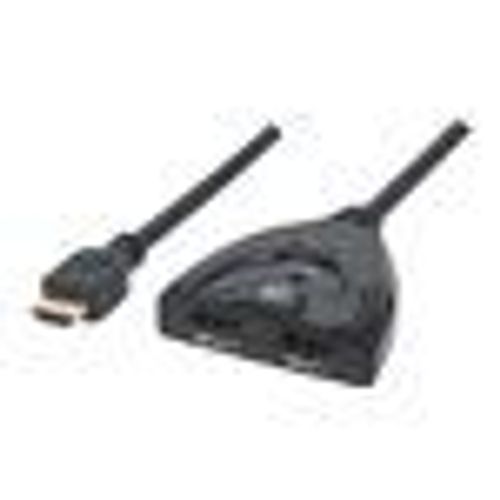 Manhattan HDMI Switch 2-Port, 1080p, Connects x2 HDMI sources to x1 display, Manual Switching (via button), Integrated Cable (50cm), No external power required, Black, Three Year Warranty...