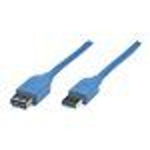 Manhattan USB-A to USB-A Extension Cable, 2m, Male to Female, Blue, 5 Gbps (USB 3.2 Gen1 aka USB 3.0), SuperSpeed USB, Lifetime Warranty, Polybag - Rallonge de câble USB - USB type A (M) pour USB...