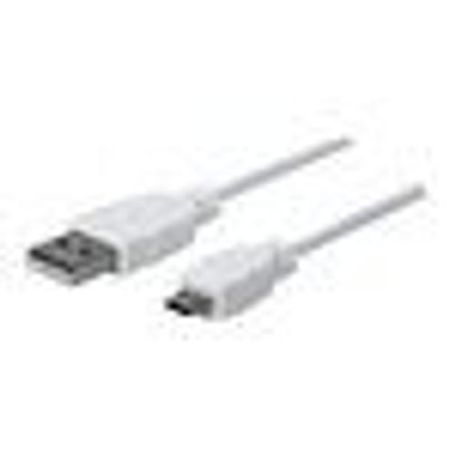 Manhattan USB-A to Micro-USB Cable, 1.8m, Male to Male, 480 Mbps (USB 2.0), Hi-Speed USB, White, Lifetime Warranty, Polybag - Câble USB - USB (M) pour Micro-USB de type B (M) - USB 2.0 - 1.8 m -...