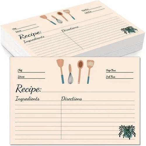 Ensemble de Cartes de Recettes de 10,2 cm X 15,2 cm en Carton Épais Recto-Verso, Lot de 100 Fiches de Recettes Vierges, Idéal comme Cadeau pour Maman, S?ur, Fille, Amie.