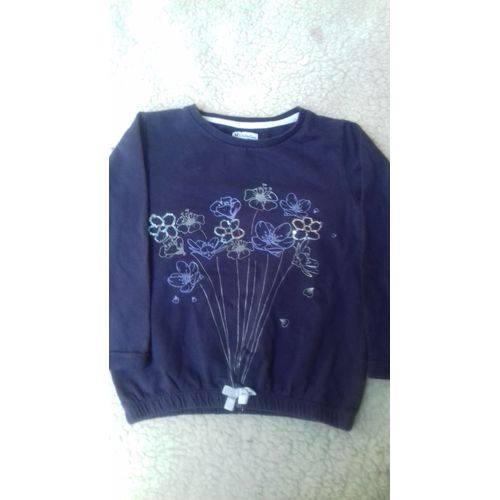 Sweat Manches Longues Bleu Fleurs Et Strass Taille 8ans