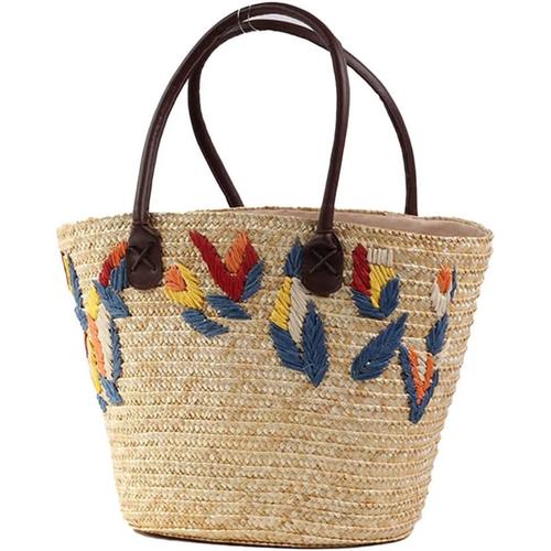 Sac à BandoulièRe Femme pour éTé Sac de Paille Tissé Sac de Plage de Vacances Nouveau Sac à Main Brodé Simple Grande Capacité