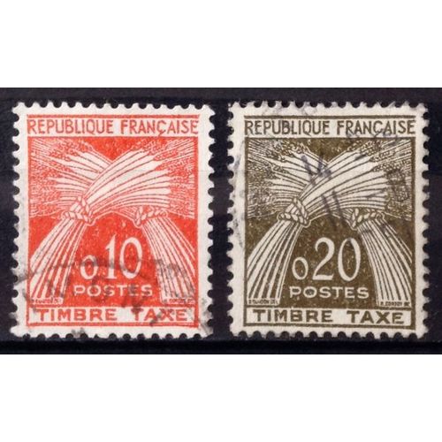 Taxes Gerbes - Timbre Taxe - 0,10 Orange (N° 91) + Taxes Gerbes - Timbre Taxe - 0,20 Brun-Olive (N° 92) Obl - France Année 1960 - N28488