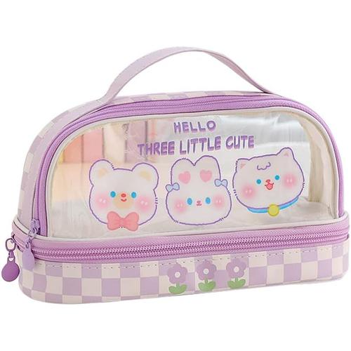 Jolie Trousse À Crayons Grande Capacité Avec Fermeture Éclair Kawaii Pour Étudiantes Et Filles, Lapin Violet