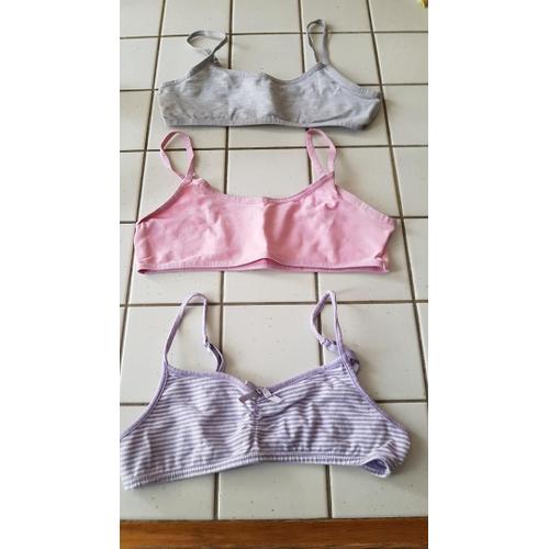 Lot De 3 Brassières Grise Rose Et Mauve À Rayures Blnches Avec Petit Noeud Taille 12 Ans