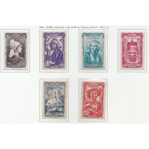 Yvert France N° 593 À 598. Coiffes Régionales. Neufs Sc** (Mnh)