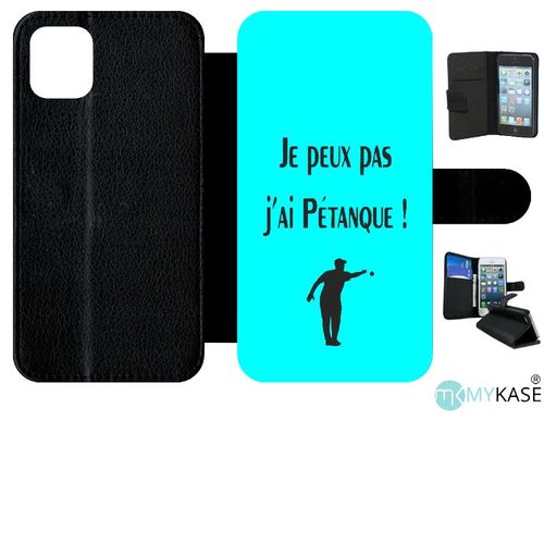 Etui A Rabat - Je Peux Pas J Ai Petanque Turquoise - Compatible Avec Apple Iphone 11 - Simili-Cuir - Bord Noir