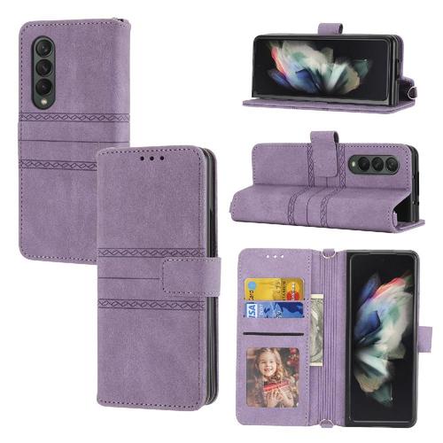 Flip Étui Pour Samsung Galaxy Z Fold3 5g Protection Antichoc Fermeture Magnétique Étui Portefeuille Cuir Pu Bicelle - Violet