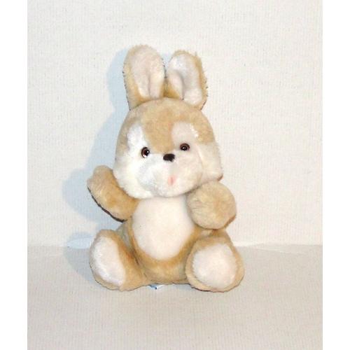 Peluche Lapin Beige Blanc Assis Nounours Doudou Lapin Vintage Hochet 24 Cm