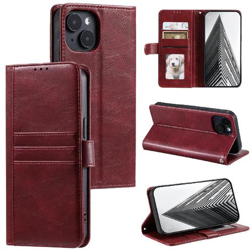 Flip Étui Pour Iphone 14 Plus Cuir Pu Portefeuille Bicelle 6 Fentes Pour Cartes - Rouge