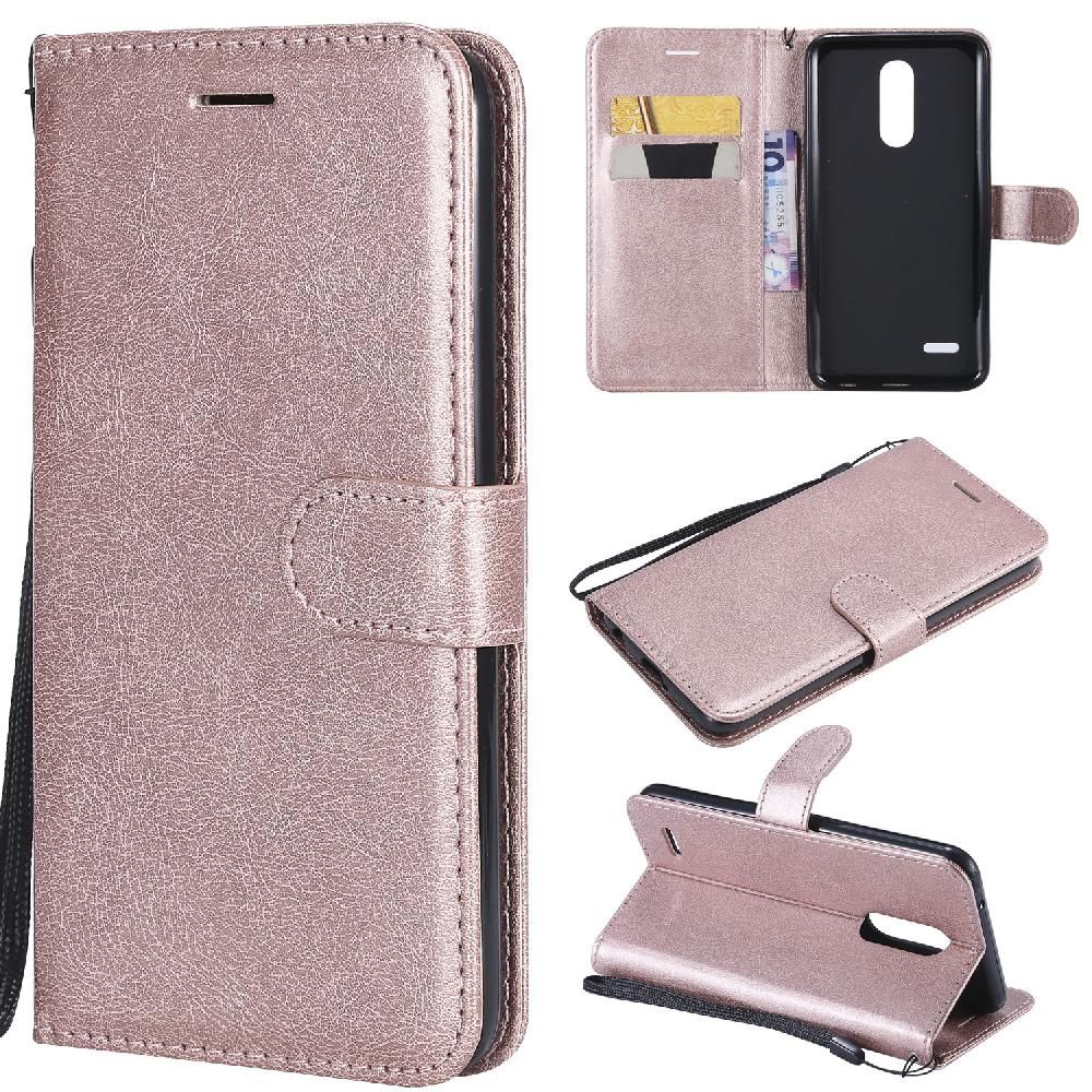 Flip Étui Pour Lg K10 2018 Couleur Solide Classique Étui De Téléphone Portefeuille D'affaires Avec Fente Pour Carte Cuir De Haute Qualité - Couleur Rose