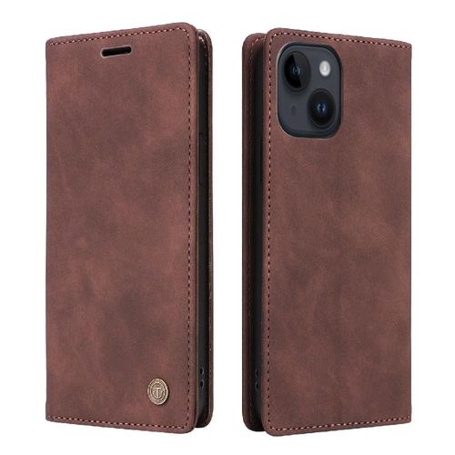 Étui Pour Iphone 14 Plus Antichoc Couverture Rabotant Portefeuille Simple Entreprise Étui En Cuir - Orange