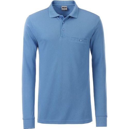 Polo Homme Poche Poitrine Manches Longues - Jn866 - Bleu Aqua - Workwear