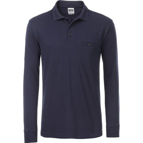 Polo Homme Poche Poitrine Manches Longues - Jn866 - Bleu Marine - Workwear