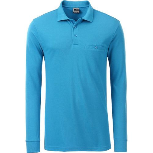 Polo Homme Poche Poitrine Manches Longues - Jn866 - Bleu Turquoise - Workwear