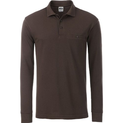 Polo Homme Poche Poitrine Manches Longues - Jn866 - Marron - Workwear