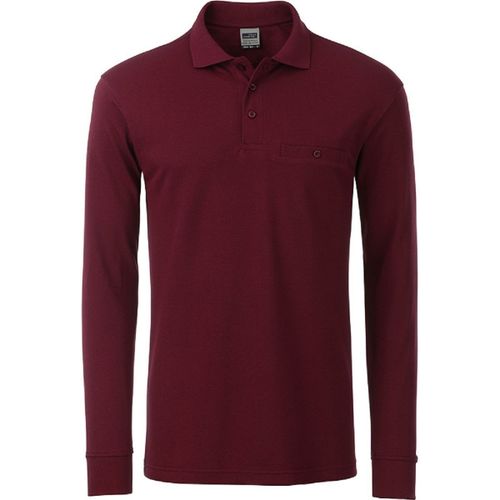 Polo Homme Poche Poitrine Manches Longues - Jn866 - Rouge Vin - Workwear