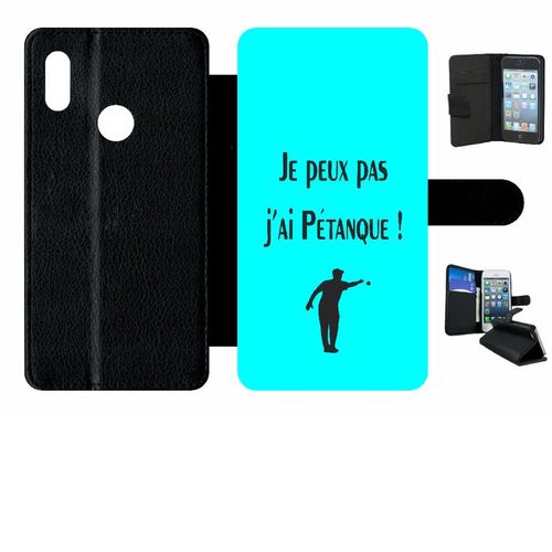 Etui A Rabat - Je Peux Pas J Ai Petanque Turquoise - Compatible Avec Huawei Y6 2019 - Simili-Cuir - Bord Noir