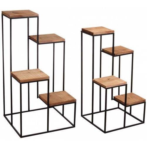 Sellette En Métal 4 Plateaux En Bois (Lot De 2)