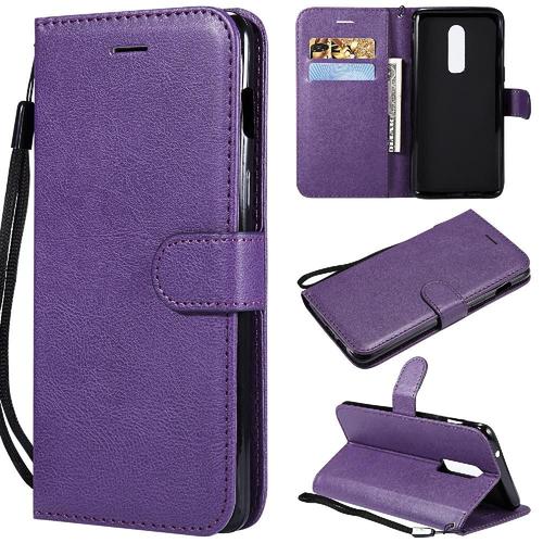 Flip Étui Pour Oneplus 6 Étui De Téléphone Portefeuille D'affaires Couleur Solide Classique Cuir De Haute Qualité Avec Fente Pour Carte - Violet