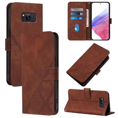 Étui Pour Samsung Galaxy S8 Titulaire De La Carte De Crédit Portefeuille Couverture Cuir Pu Livre De Protection Flip Folio - Le Brun