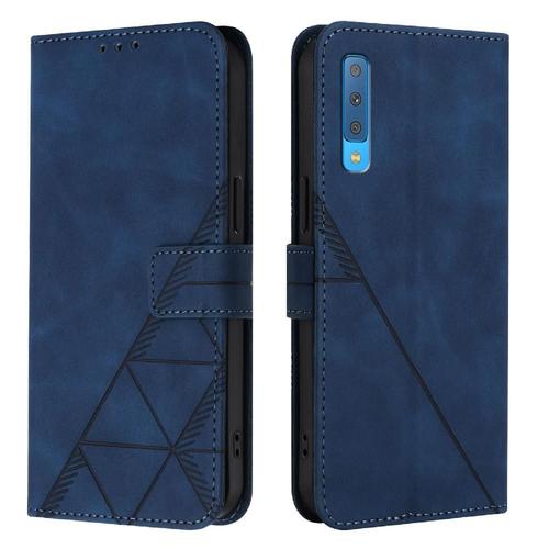 Étui Pour Samsung Galaxy A7 2018 Portefeuille Couverture Cuir Pu Livre De Protection Flip Folio Titulaire De La Carte De Crédit - Bleu