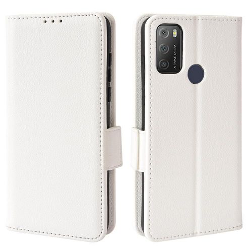 Étui Pour Alcatel 1s 2021 Portefeuille Magnétique Boucle Latérale Titulaire De Fentes Pour Cartes Cuir Pu - Blanc