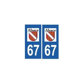 67 Bas Rhin Autocollant Plaque Alsace Sticker Auto Voiture Immatriculation - Taille : Moto (6 ,4 X 3 Cm) - Couleur : Fond Bleu - Angles : Droits