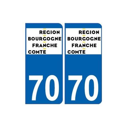 70 Haute-Saône Autocollant Plaque Immatriculation Auto Département Sticker Bourgogne-Franche-Comté Nouveau Logo - Couleur : Blanc - Angles : Arrondis