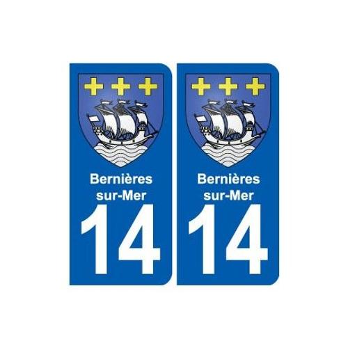 14 Bernières-Sur-Mer Blason Ville Autocollant Plaque Sticker - Couleur : Arrondis - Angles : Arrondis