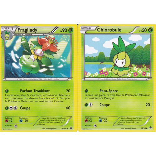 2 Carte Pokemon - Fragilady 14/98 Et Chlorobule 13/98 - Édition Noir Et Blanc Pouvoirs Émergents - Françaises