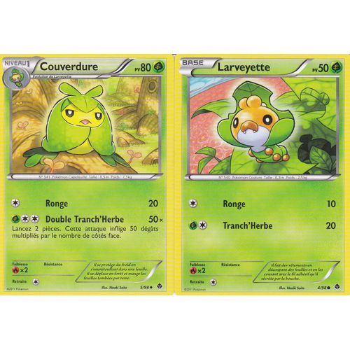 2 Cartes Pokemon - Couverdure 5/98 Et Larveyette 4/98 - Édition Noir Et Blanc Pouvoirs Émergents - Françaises