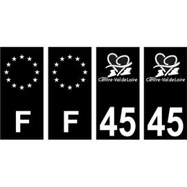 45 Loiret Logo Autocollant Plaque Immatriculation Auto Ville Noir Sticker Lot De 4 Stickers - Couleur : Droits - Angles : Droits