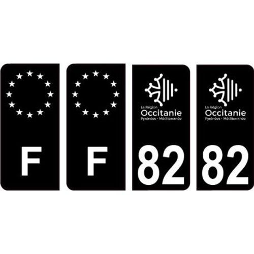 82 Tarn Et Garonne Logo Noir Autocollant Plaque Immatriculation Auto Sticker Lot De 4 Stickers - Couleur : Arrondis - Angles : Arrondis