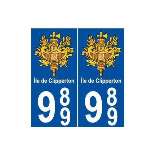 989 Clipperton Île Sticker Autocollant Plaque - Couleur : Arrondis - Angles : Arrondis
