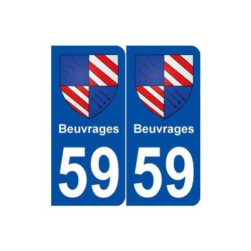 59 Beuvrages Blason Autocollant Plaque Stickers Ville - Couleur : Arrondis - Angles : Arrondis