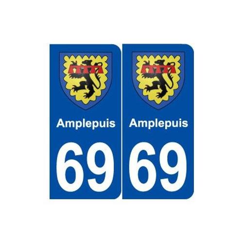 69 Amplepuis Blason Autocollant Plaque Stickers Ville - Couleur : Arrondis - Angles : Arrondis