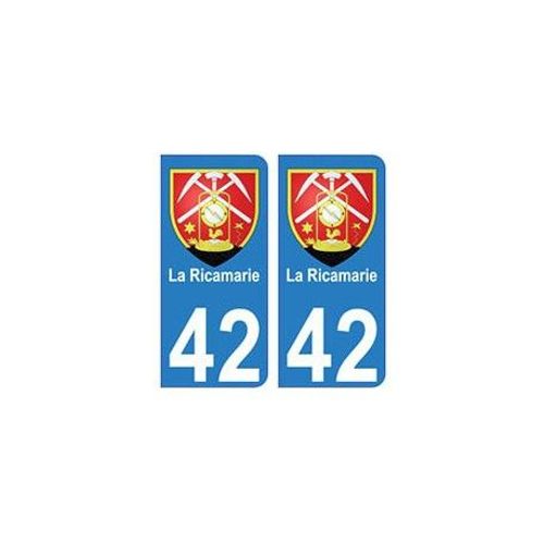 42 La Ricamarie Autocollant Plaque Blason Armoiries Stickers Département - Couleur : Arrondis - Angles : Arrondis