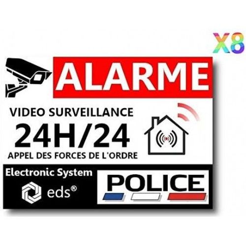Lot De 8 Autocollants Dissuasifs Alarme Vidéo Logo 117 Surveillance Anti Cambriolage Sticker Police