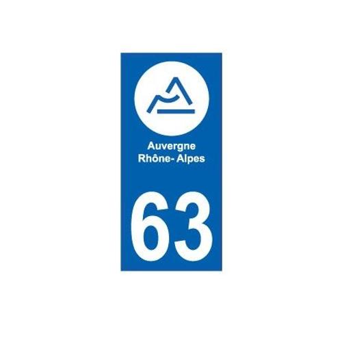 63 Auvergne Rhône-Alpes Sticker Autocollant Plaque Immatriculation Moto - Couleur : Droits - Angles : Droits