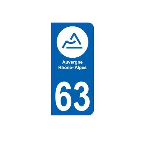 63 Auvergne Rhône-Alpes Sticker Autocollant Plaque Immatriculation Moto - Couleur : Arrondis - Angles : Arrondis