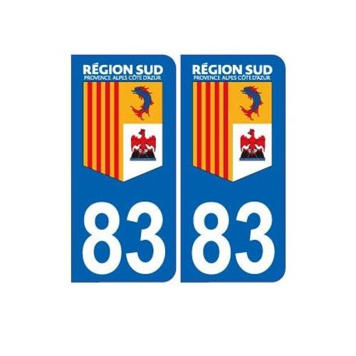 83 Var Région Sud Logo Sticker Autocollant Plaque Immatriculation Auto - Couleur : Arrondis - Angles : Arrondis