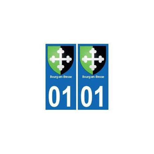01 Bourg-En-Bresse Ville Autocollant Plaque - Couleur : Droits - Angles : Droits