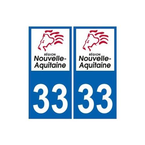 33 Gironde Autocollant Plaque Immatriculation Auto Département Sticker Nouvelle Aquitaine Logo - Couleur : Blanc - Angles : Droits