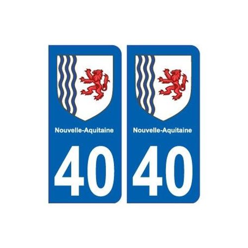 40 Landes Autocollant Plaque Immatriculation Auto Département Sticker Nouvelle Aquitaine Blason - Couleur : Bleu - Angles : Arrondis