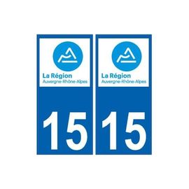 15 Cantal Autocollant Plaque Immatriculation Auto Département Sticker Auvergne-Rhône-Alpes Logo 3 - Couleur : Bleu - Angles : Droits