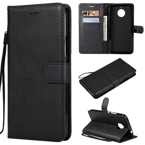 Flip Étui Pour Motorola Moto E4 Plus Étui De Téléphone Portefeuille D'affaires Avec Fente Pour Carte Cuir De Haute Qualité Couleur Solide Classique - Noir