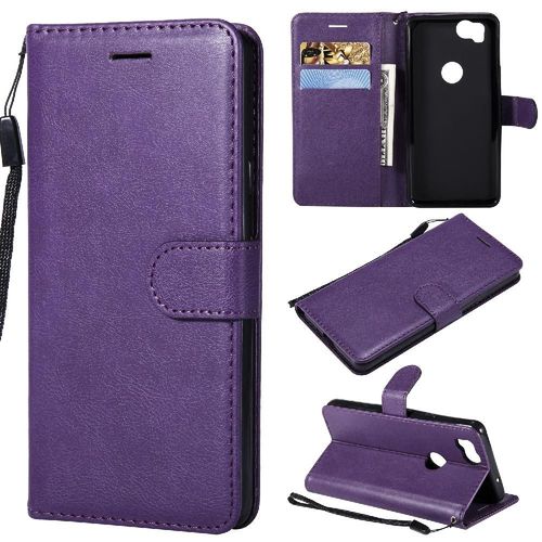 Flip Étui Pour Google Pixel 2 Couleur Solide Classique Étui De Téléphone Portefeuille D'affaires Avec Fente Pour Carte Cuir De Haute Qualité - Violet